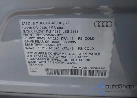 2025 Audi Q4 E-Tron Prestige 55 Quattro from USA, damaged, VIN WA1MUBFZ6SP042197